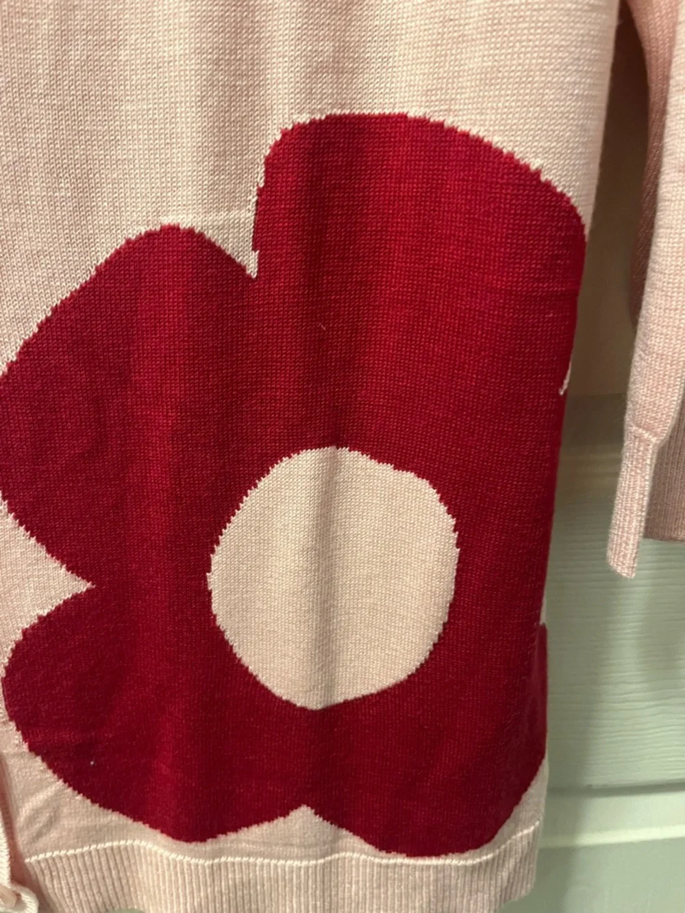 Laurie Felt Lightweight Pink Cashmere Blend Cardigan w/Red Floral‎ Accent 1X NWT